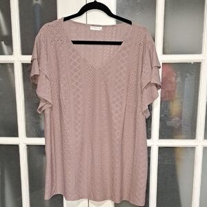 Pink Flutter Sleeve Blouse with Ruffled Details